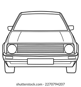 Umrisszeichnung eines Rückzugswagens von vorne aus. Stil der 80er Jahre. Vektorgrafik-Umriss-Dodle-Illustration. Design für Druck- oder Farbbuch.	
