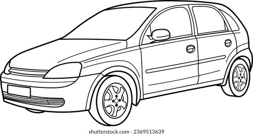 Dibujo de esquema de un coche de retroceso desde la vista lateral. Estilo clásico. Ilustración del doodle del contorno del vector. Diseño para la impresión o el libro de colores