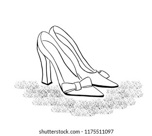 outline drawing of high heel classic shoes. Icon for logo of shoes shop. Print. Isolated.