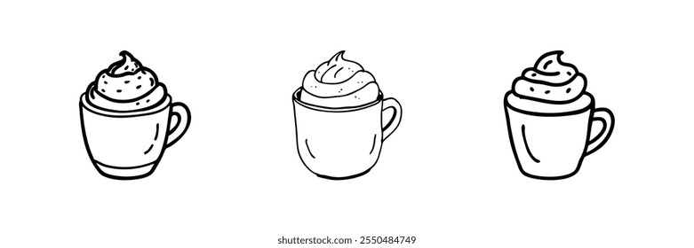 Outline drawing of a hot chocolate mug, symbolizing warmth or a cozy drink.