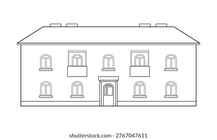Outline drawing house isolated on white background. Two-storey building vector illustration, thin line icon. Editable stroke.	
