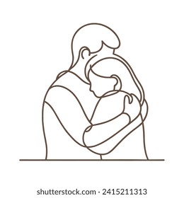 Outline drawing of a hugging couple in one line style.