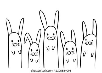 Outline drawing isolated rabbits on a white background Simple cute modern bunny style