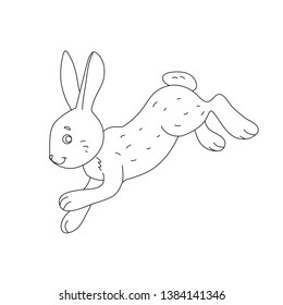 Outline drawing of a jumping cartoon hare