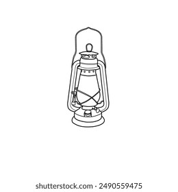 Dibujo esquemático de una lámpara de queroseno con mango y mecha, linterna. Perfecto para diseños e ilustraciones de temática vintage o rústica.