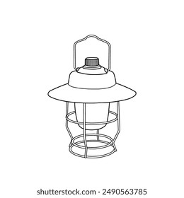 Outline drawing of a lantern with a handle on a white background. Suitable for vintage or historical illustrations.