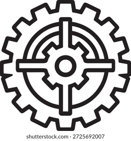 Desenho esquemático de uma grande engrenagem com componentes internos; representando a indústria, a maquinaria, as regulagens e a engenharia mecânica