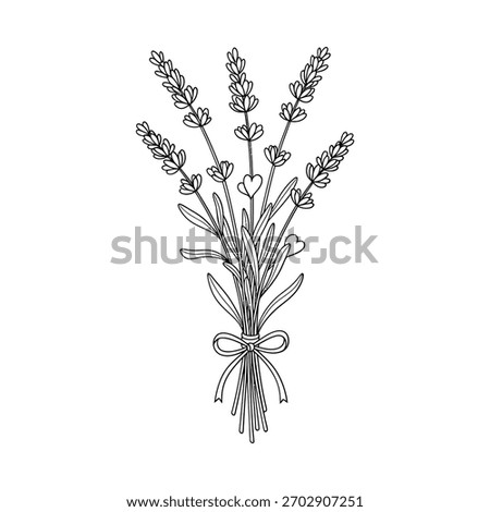 Outline drawing of lavender sprigs and small hearts.