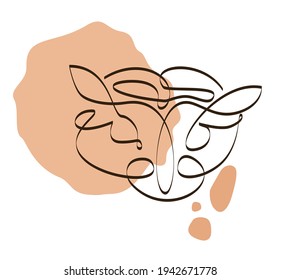 Outline drawing of a leopard's muzzle with a feather on a pink spot