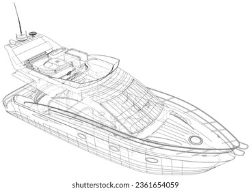 Outline drawing Luxury Yacht. Vector rendering of 3d. The layers of visible and invisible lines are separated. Wire-frame