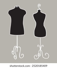 Outline drawing of male, female mannequins for tailoring atelier, vector illustration