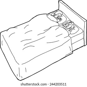 Outline drawing of married man in bed trying to sleep