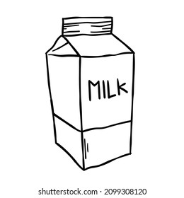 outline drawing of milk carton box for coloring book and doodle on white background