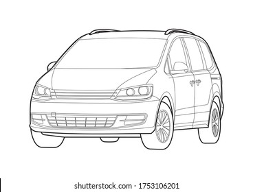 Outline Drawing Minivan Sharan Stock Vector (Royalty Free) 1753106201