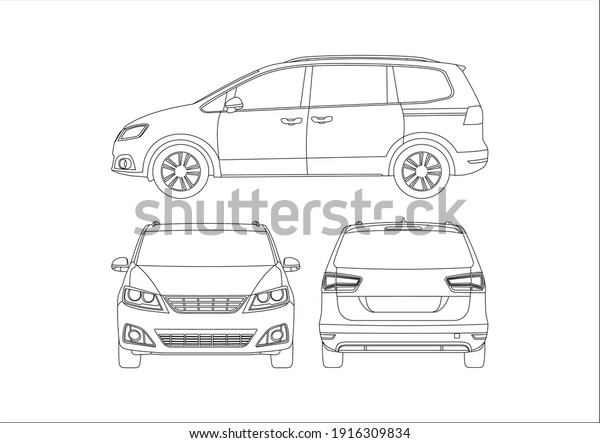 Outline Drawing Minivan View Different Sides Stock Vector (Royalty Free ...