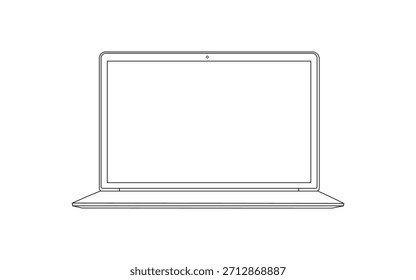 Dibujo de contorno de una computadora portátil moderna, icono de arte lineal minimalista de un dispositivo portátil