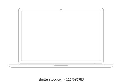 Outline drawing modern laptop. Vector illustration.