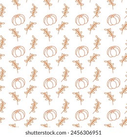 Dibujo de contorno calabazas y ramitas anaranjadas Patrón sin fisuras Textura de fondo Abstractas o Fondo de pantalla