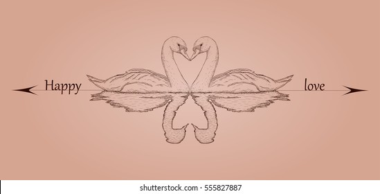 Outline drawing of a pair of swans on the holiday of love