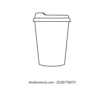 outline drawing of paper or plastic hot coffee cup vector Design. Coffee paper cup, plastic container for hot and cold drink, juice, tea. Vector Illustration Isolated on white background. eps 10. 