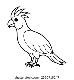 Outline drawing of a parrot with a prominent crest, Simple and detailed line art