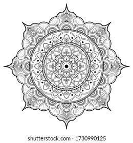 outline drawing pattern oriental style of Mandala art use for background, decorative, tattoo, henna, meditation, color therapy, painting vector illustrations
