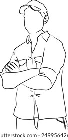 Outline drawing: A person standing confidently with his arms crossed.