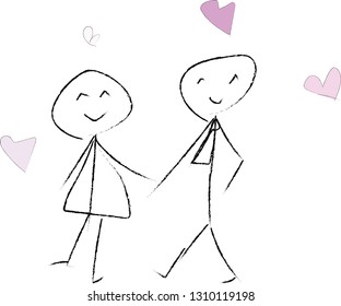 Outline drawing picture girl and boy isolated on white background