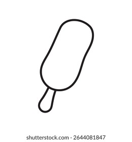 Desenho de contorno de um picolé com uma forma retangular arredondada e um pequeno bastão na extremidade inferior