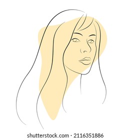 outline drawing pretty woman's face. fashion or cosmetic products concept template