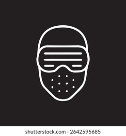Outline drawing of protective gear with goggles and a mouth guard ideal for illustrating safety measures or equipment.