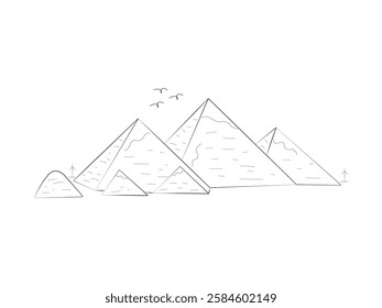 Outline Drawing of the Pyramids of Giza - Egyptian  vector sketch Egyptian Pyramids