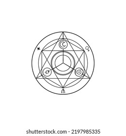 Outline drawing of rays of the sun in vintage style. Tattoo flesh design, yoga logo. Boho print, poster, t-shirt textile. Anti stress book. Isolated vector illustration.