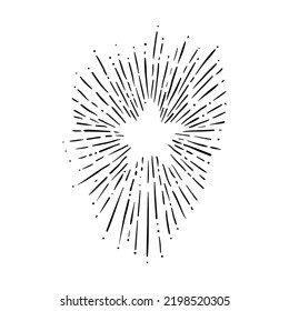 Outline drawing of rays of the sun in vintage style. Tattoo flesh design, yoga logo. Boho print, poster, t-shirt textile. Anti stress book. Isolated vector illustration.