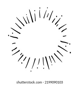 Dibujo de esquema de los rayos del sol en estilo vintage. Diseño de carne de tatuaje, logotipo de yoga. Papel de Boho, afiche, camiseta textil. Libro anti estrés. Ilustración vectorial aislada.