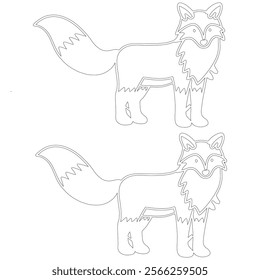 Outline drawing of a red fox with detailed fur and bushy tail, ideal for coloring, crafting, or educational purposes