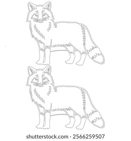 Outline drawing of a red fox with detailed fur and bushy tail, ideal for coloring, crafting, or educational purposes