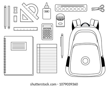 outline drawing of school supplies