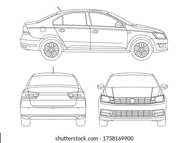 outline drawing of a sedan. New Santana.