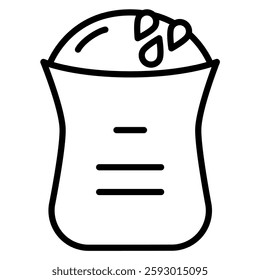 Outline drawing shows a sack filled with seeds, suggesting agriculture or simple food concepts Use for websites or educational materials