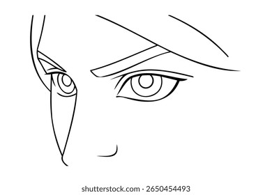 Outline drawing a single eye with eyebrow nose on a eyes face
