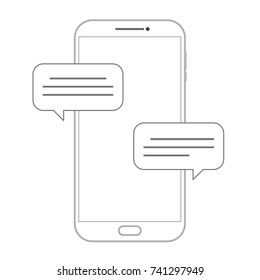 Outline drawing smartphone. Outline Dialogue Icon isolated on grey background. Line Chat symbol for your web site design, logo, app, UI. Editable stroke. Vector illustration. EPS10