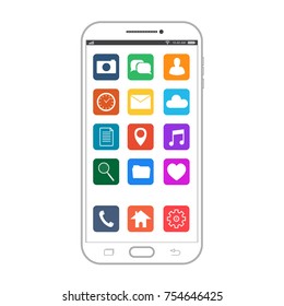 Outline drawing smartphone. Elegant thin line style design. Vector smartphone with UI icons.