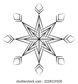 Outline drawing of a snowflake on a transparent background in a minimalist style. Line art. Isolate