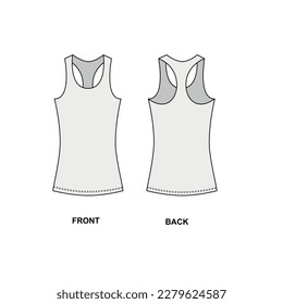 Outline drawing of sports jersey, vector. Women's t-shirt template front and back view. Knitted T-shirt with crew neck, vector.