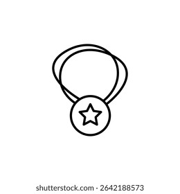 Outline Drawing Of A Star Medal Hanging From Ribbon On White