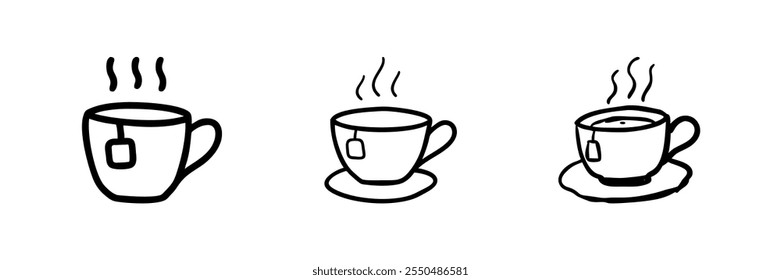 Outline drawing of a steaming cup of tea, symbolizing relaxation or refreshment.