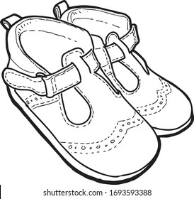 Outline drawing of summer sandals for little kids