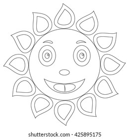 Outline drawing of the sun. coloring book. Cartoon outline sun. Vector isolated paint.