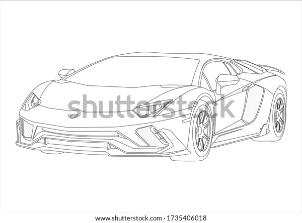 Outline Drawing Super Car Lamborghini Aventador Stock Vector (Royalty